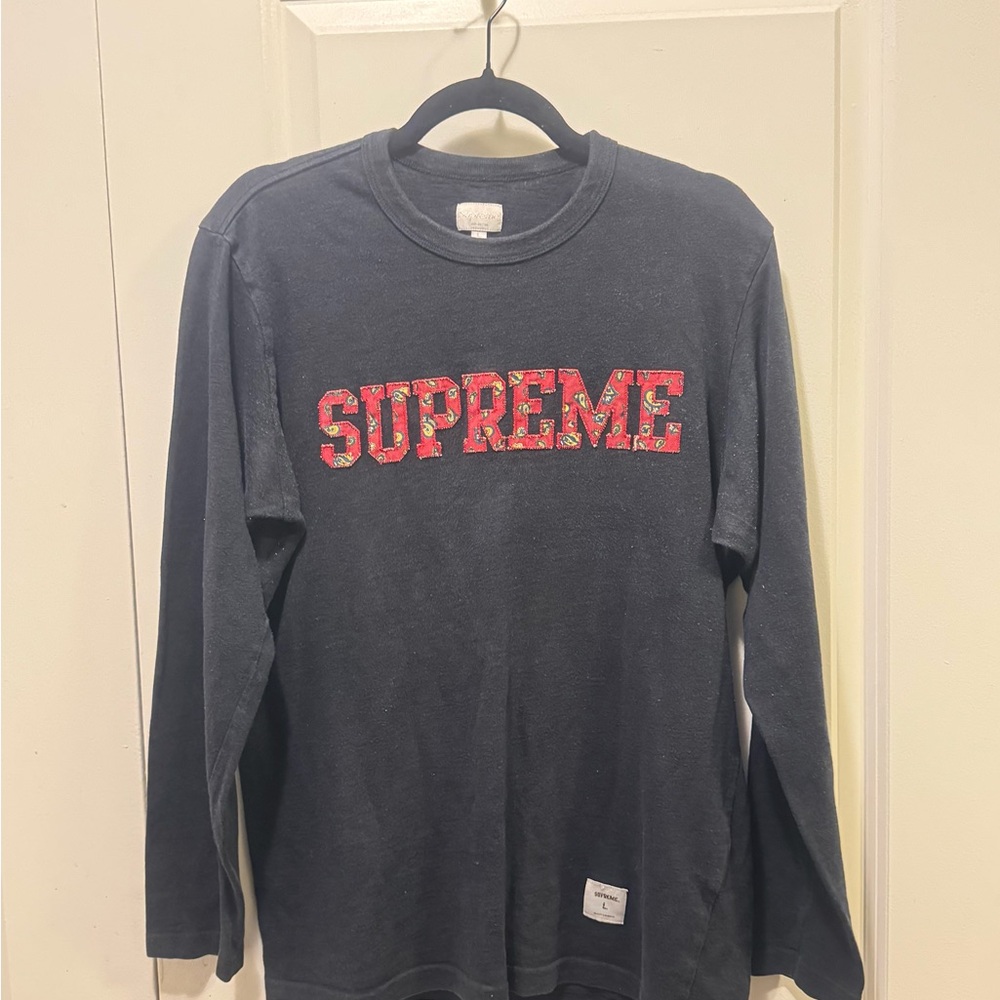 Supreme embroidered paisley navy Long Sleeve Shirt large